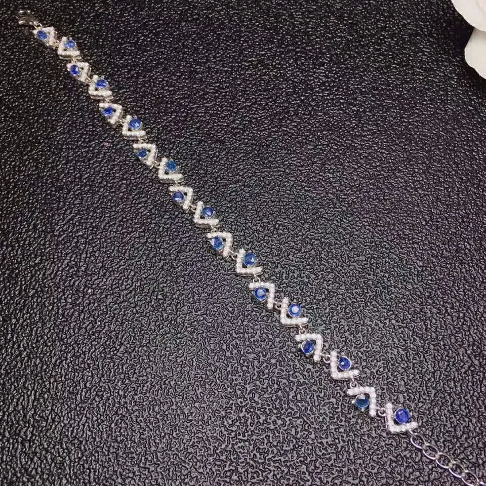 [MeiBaPJ]Real Natural Sapphire Gemstone Bracelet 925 Sterling Silver Blue Stone Bangle for Women Fine Wedding Jewelry | Украшения и