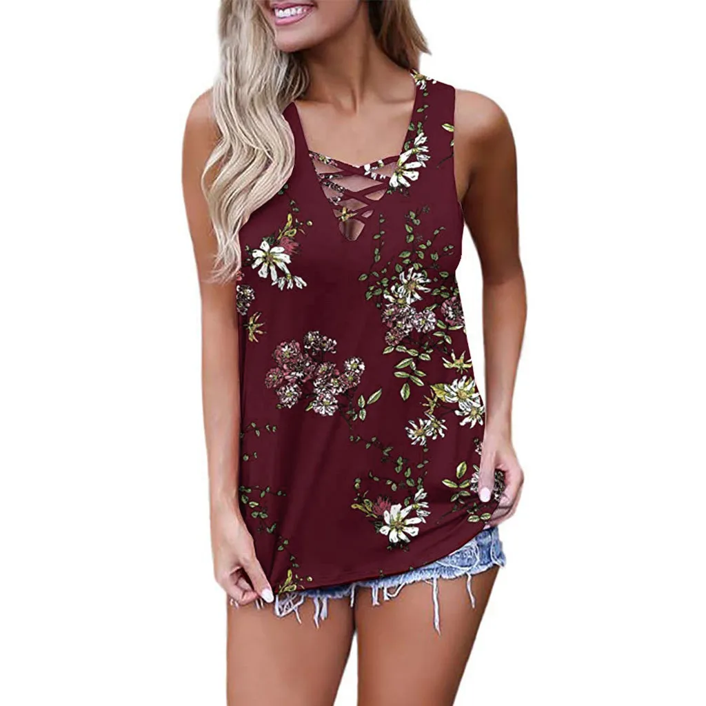 Женские Летние Повседневные базовые Топы без рукавов с принтом крест-накрест