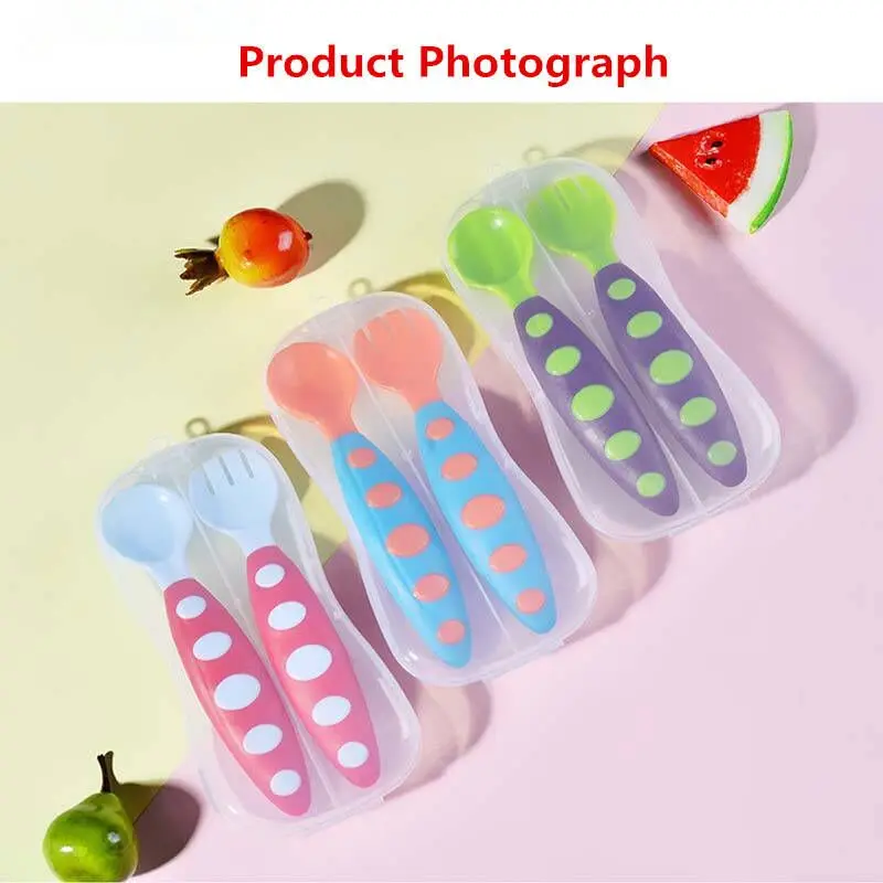 2 шт./компл. ребенок ложка и вилка с Пластик коробка Посуда безопасности для детей