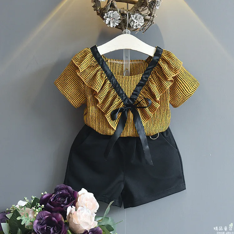 Детский комплект 2018 летняя одежда для девочек Новые Симпатичные древесины уха