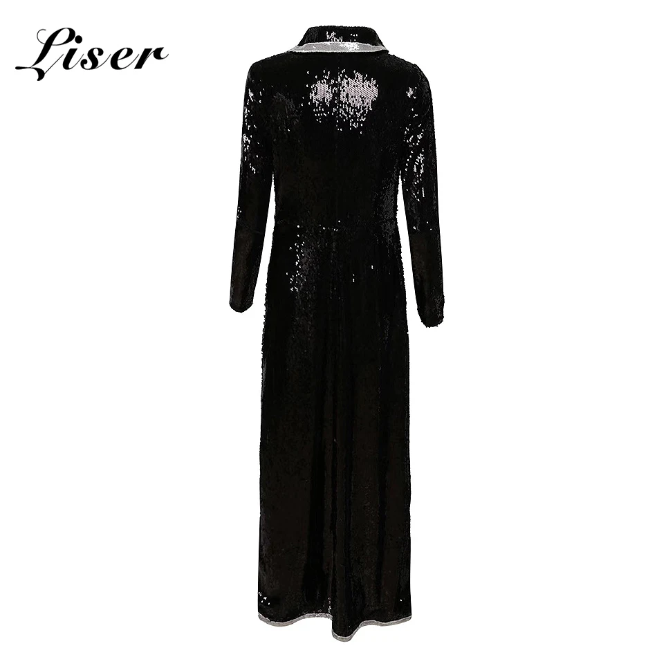 Liser New Summer Women Coats V Neck Sequined Coats Sexy Bodycon Elegant Club Celebrity Party Black Coat Vestidos Wholesale