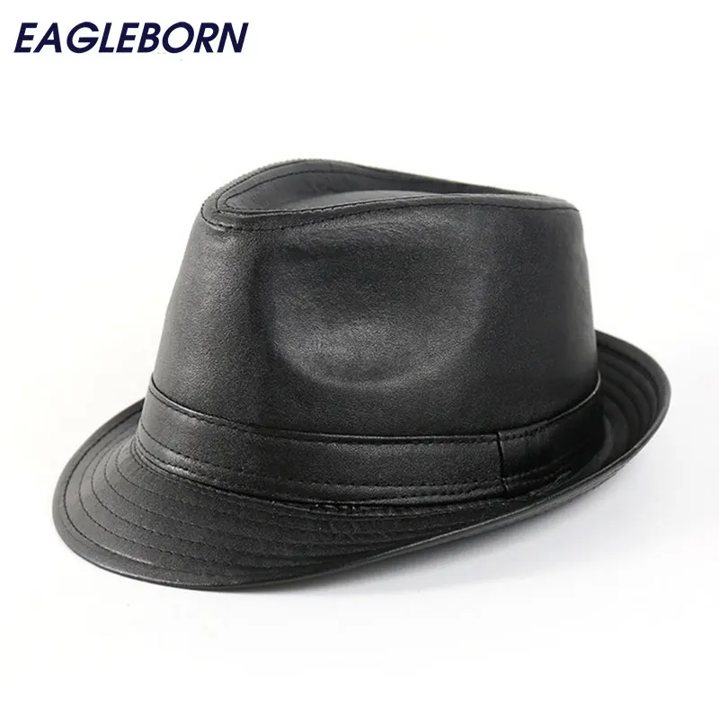 New design fashion Brief mens leather Fedora hats cap flat top gentleman Jazz Caps casquette Party Hat gorras chapeu church hats|fashion fedora|jazz
