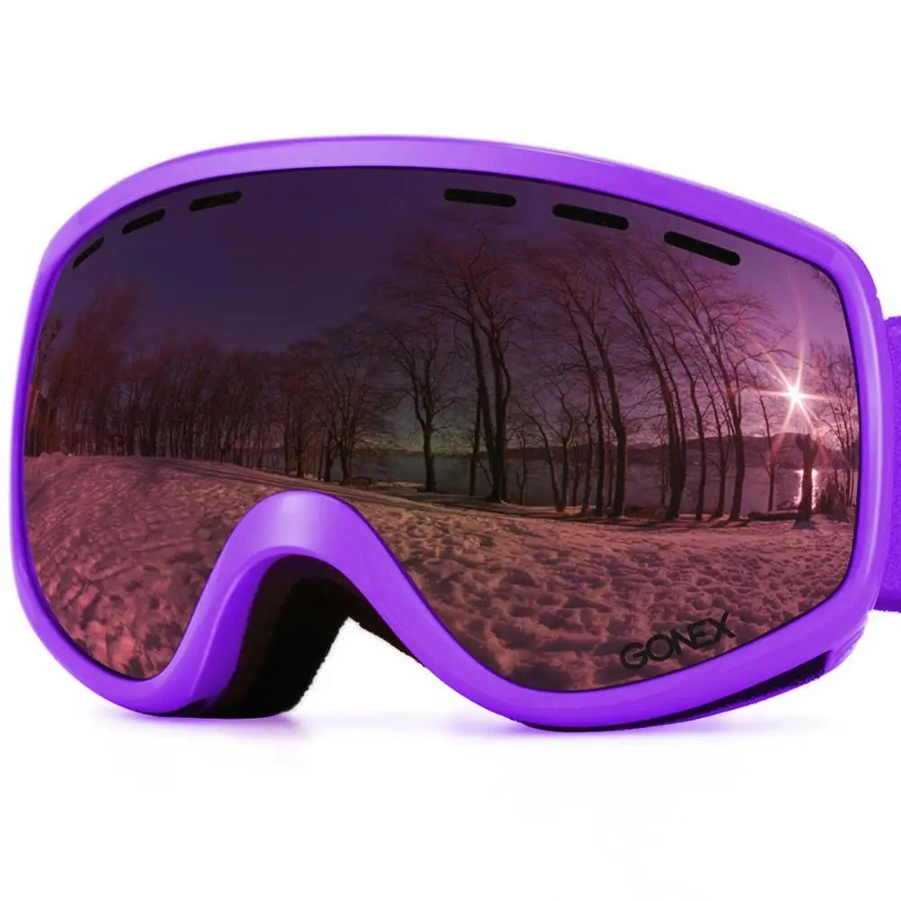 Purple Gonex 3-8 детские лыжные очки для сноуборда и лыж Очки UV400 защита двойные сферические линзы для зимних видов спорта+ Goggle чехол - Цвет: Purple