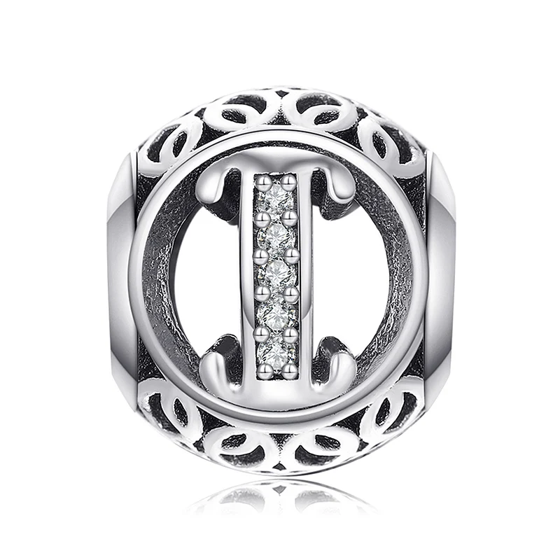 I JewelryPalace Винтаж Письмо A-R кубического циркония Aucthentic 925 пробы Серебряный браслет DIY ювелирных подарки для нее - Цвет: I
