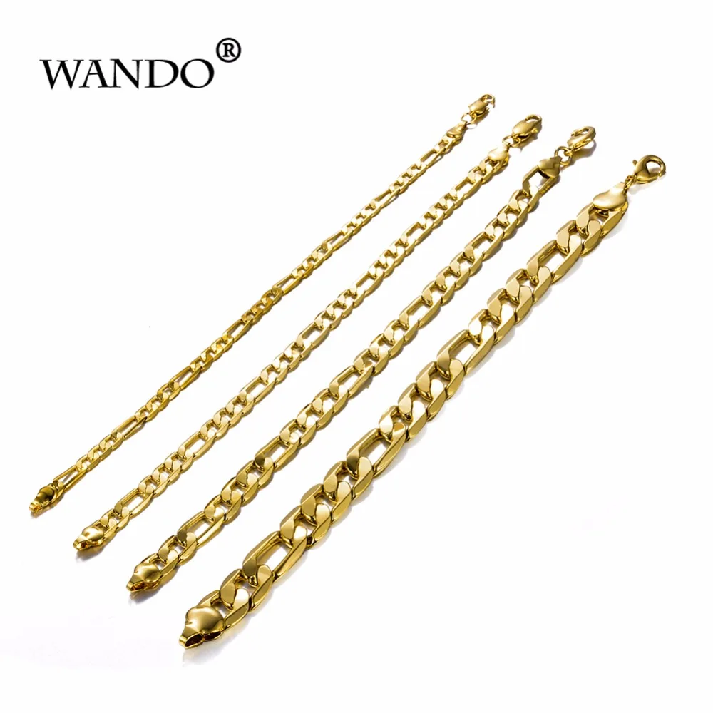 WANDO, Мужской позолоченный браслет, 24 k, Фигаро, браслет на цепочке, браслет на запястье для мужчин и женщин, ювелирные аксессуары, браслеты дружбы, подарок wb120