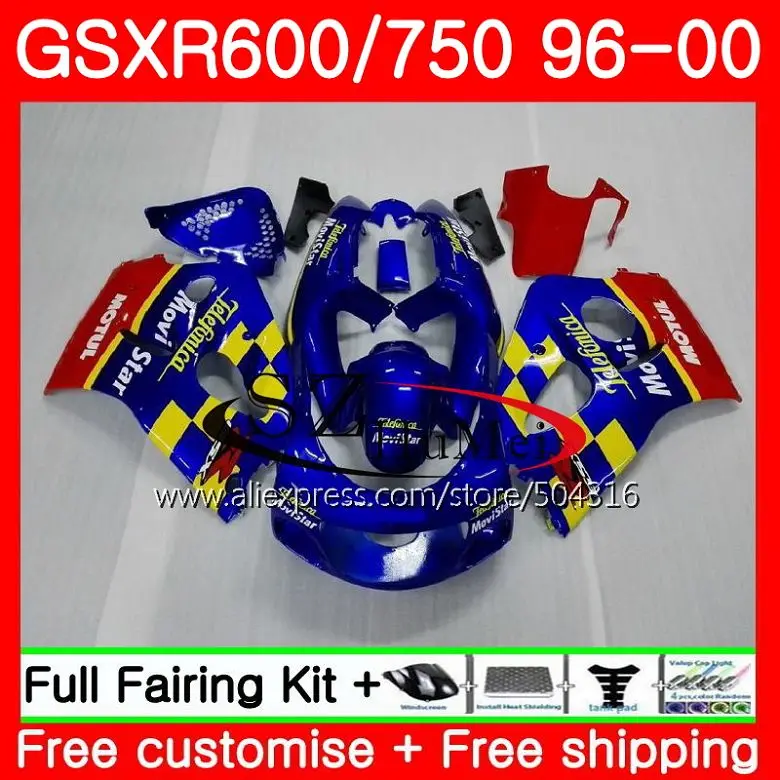 

Корпус для SUZUKI GSX-R600 GSXR 600 750 SRAD 2SH10 GSXR750 96 97 98 99 00 GSXR600 Movistar Blue 1996 1997 1998 1999 2000 обтекатели