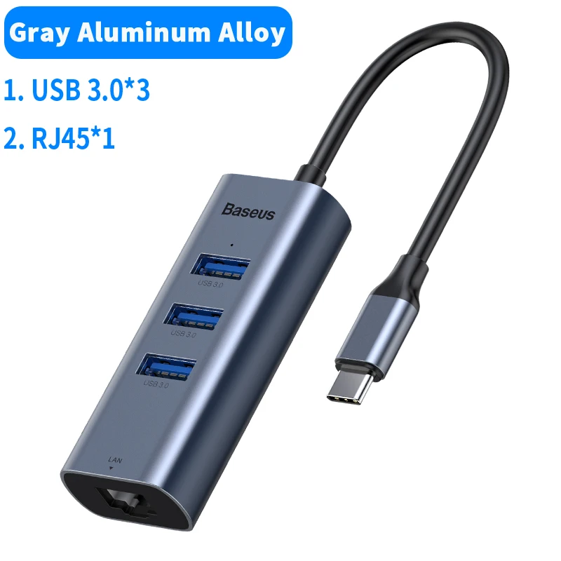 Baseus USB C концентратор type C к HDMI RJ45 Мульти USB 3,0 Thunderbolt 3 адаптер питания type-c концентратор для MacBook Pro Air USB-C сплиттер HAB - Цвет: 3USB3.0 And 1RJ45