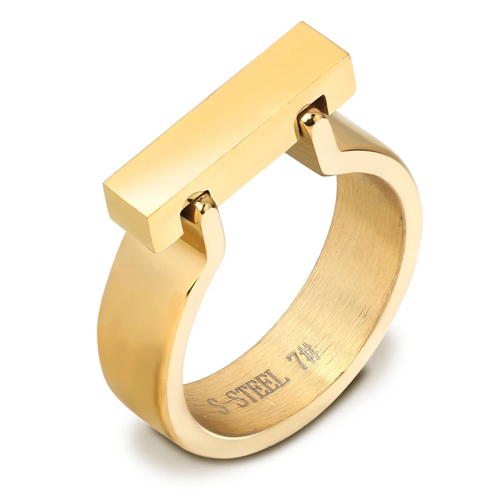 

Stainless Steel Jewelry Horseshoe Flat Shackle Brand Ring Punk Finger Love Ring Gold Color Square Shape Ring For Women