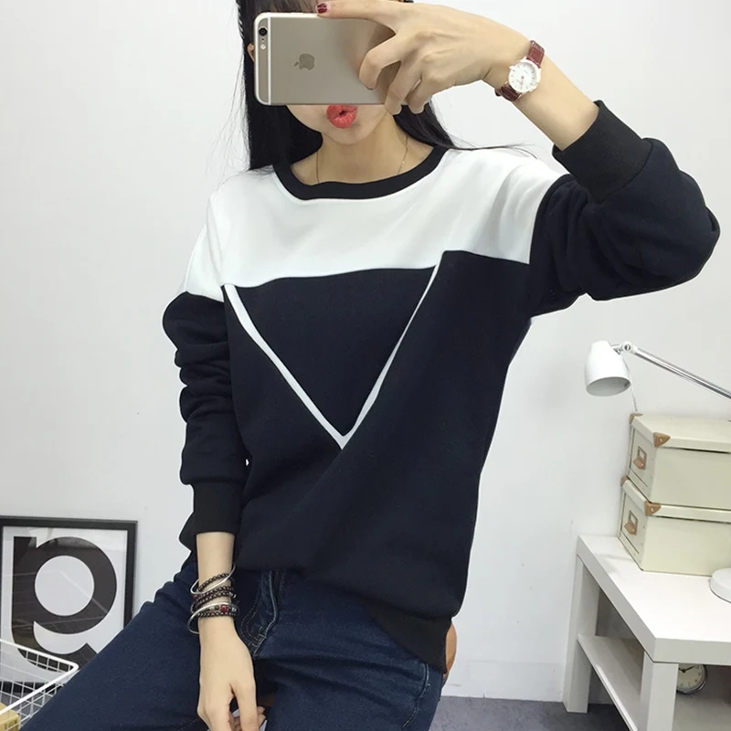 Зимние новые модные черно белые Цветные Лоскутные толстовки с капюшоном женские