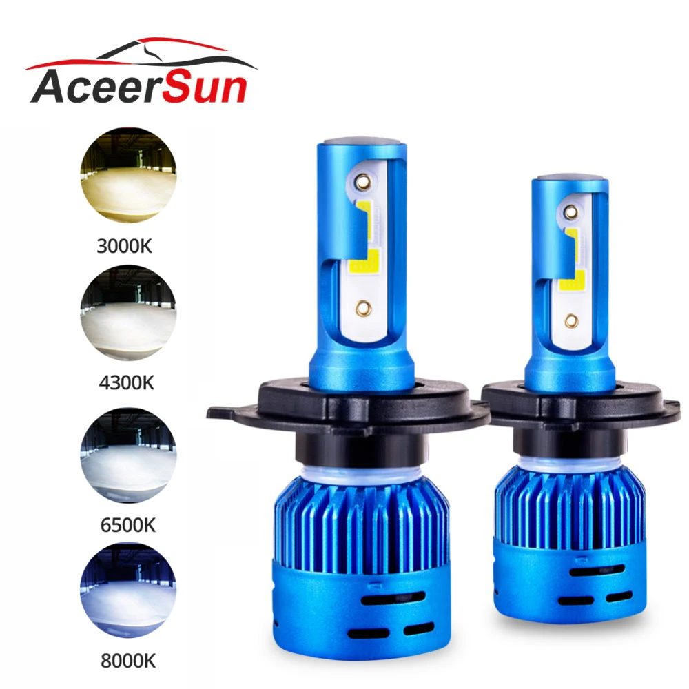 Aceersun светодиодный H4 3000K 4300K 6000K 8000K фар автомобиля H7 6500K 8000LM 72W фары для H1 H11 HB3 HB4 9005 9006