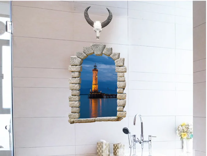 3D Light House Landscape Window Decoration PVC Removable Wall Stickers | Дом и сад