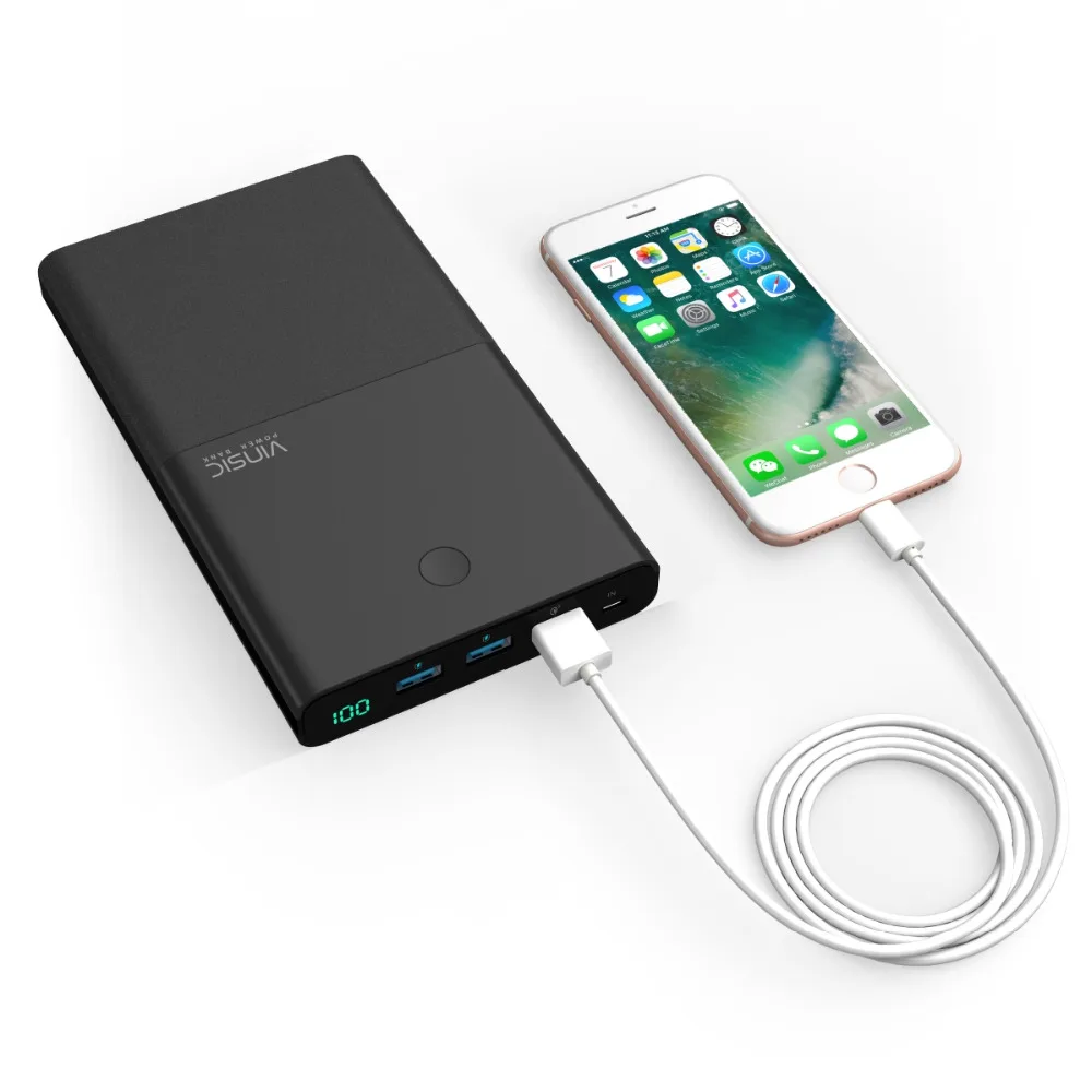 Vinsic 28000 мАч запасные аккумуляторы для телефонов 18650 QC3.0 Dual USB Quick Charge 3 0 внешний