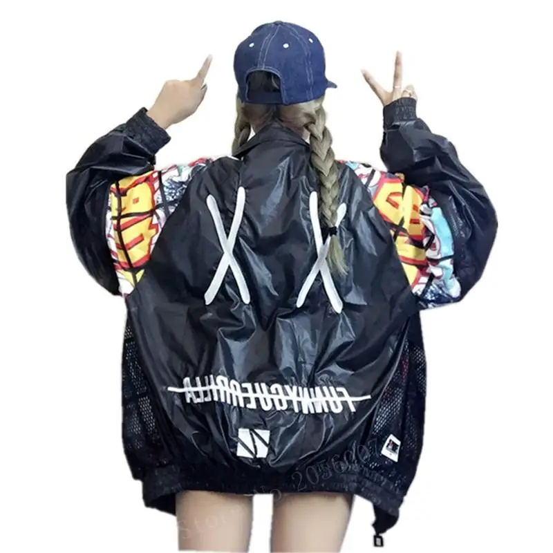 

Autumn yes Sun Protection Coats Graffiti Letters windbreaker Print Jacket Harajuku Oversize Bomber College Jackets women