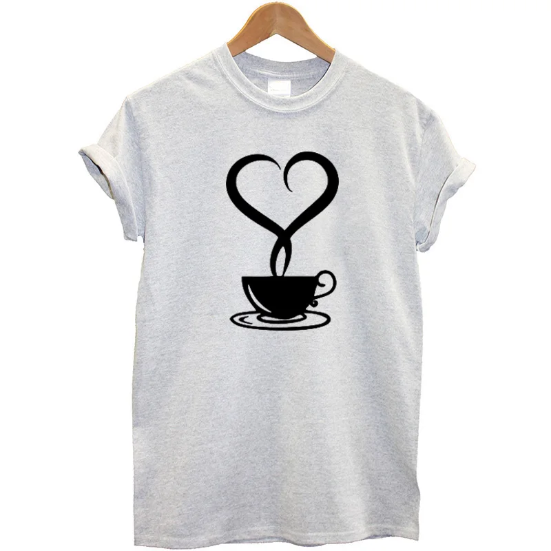 Женская футболка с принтом Love Coffee летняя тонкая коротким рукавом и круглым