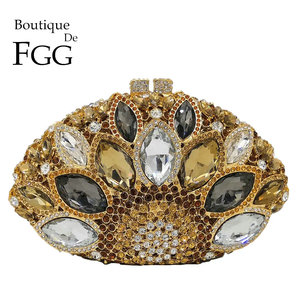 Boutique De FGG выдалбливают Для женщин шикарная, из кристаллов Сумка-клатч вечерняя сумки Свадебный Свадебная вечеринка выпускного вечера сумочка кошелек металлический клатчи