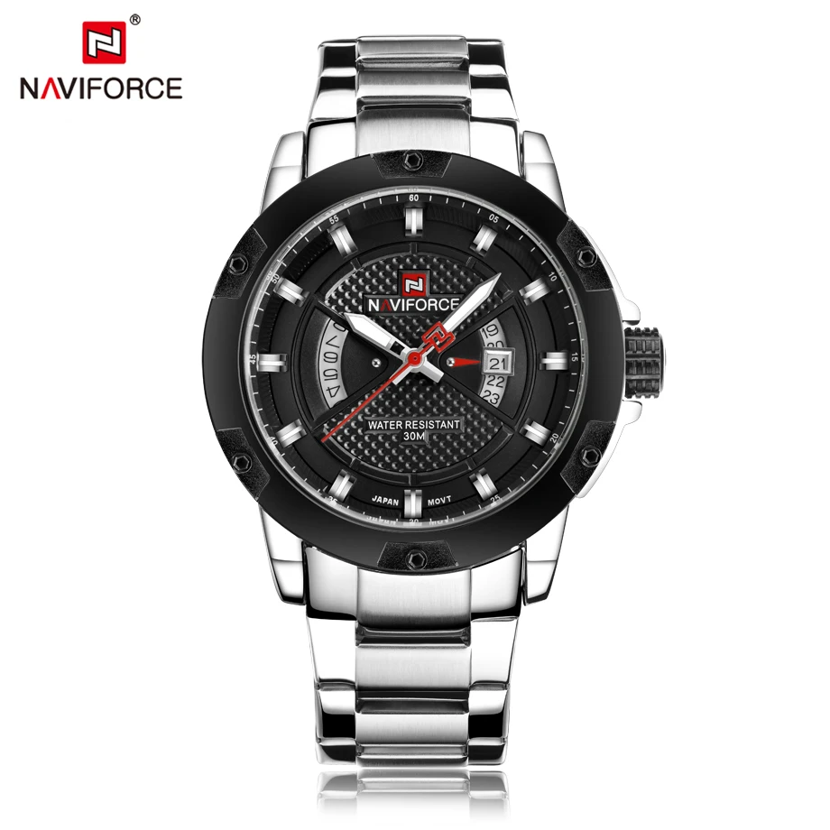 NAVIFORCE Лидирующий бренд для мужчин серебро полный сталь кварцевые наручные часы
