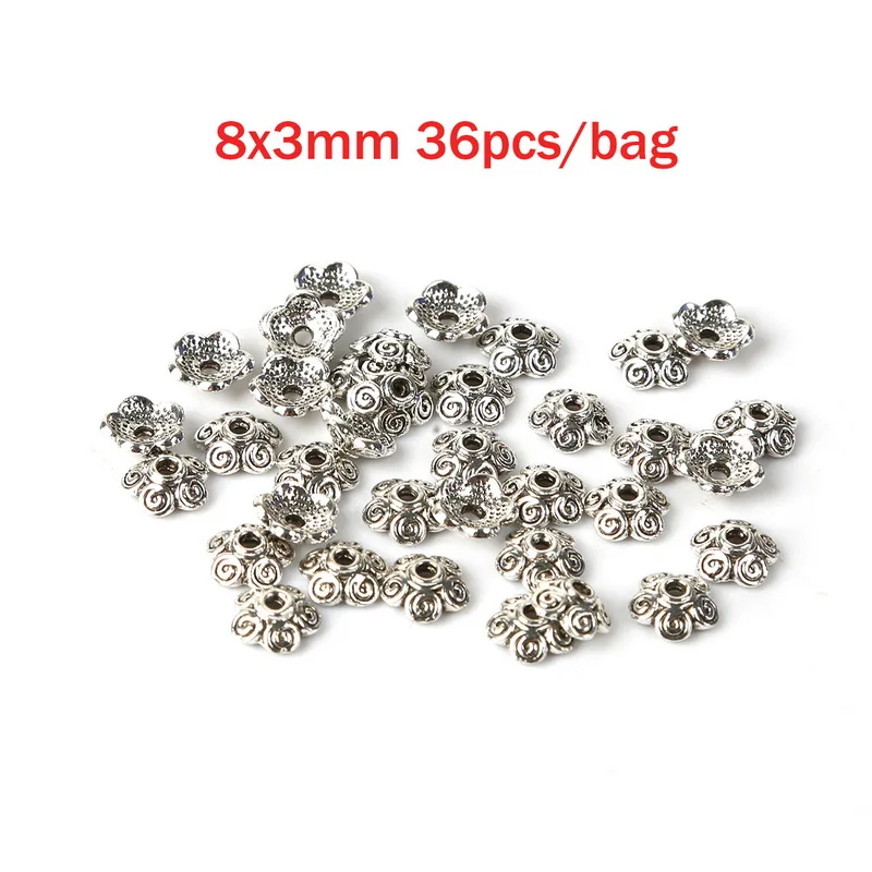 8x3mm 36pcs 35 стилей бусины колпачки Тибетский античный серебряный цвет цветок концевые колпачки для изготовления ювелирных изделий Рукоделие Diy аксессуары - Цвет: 8x3mm 36pcs