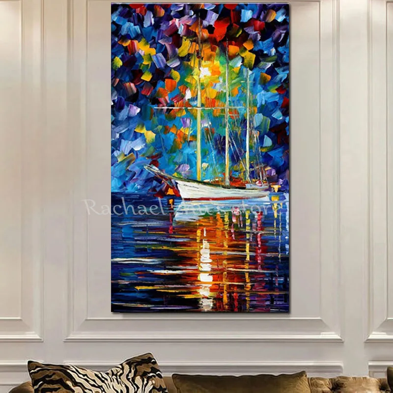 Супербольшая ручная роспись современная абстрактная парусная лодка картина