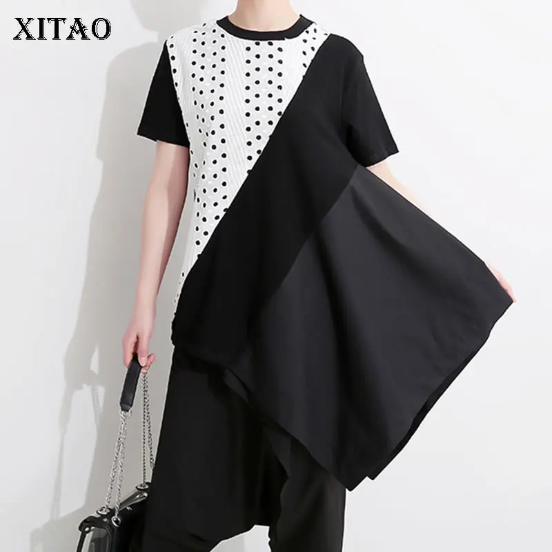 Фото XITAO Irregular Polka Dot T Shirt Women Patchwork Korea Fashion O Neck New Net Red with The Same Pullover ZLL3473 Женская одежда XITAO Irregular Polka Dot T Shirt Women Patchwork Korea Fashion O Neck New Net Red with The Same Pullover ZLL3473 Женская одежда