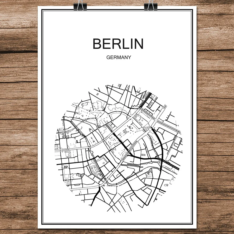 Berlin Карта мира, города, улицы, Таиланд, принт, плакат, бумага с абстрактным покрытием, бар, кафе, гостиная, домашний декор, наклейка на стену, 42x30 см - Цвет: Berlin