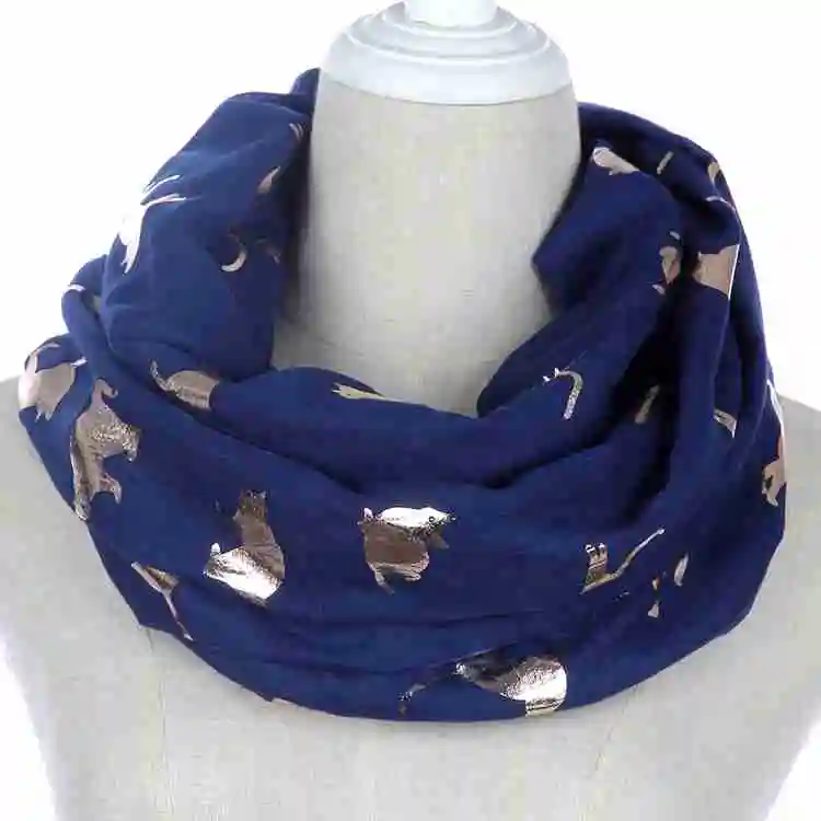 Navy Loop Winfox модные черный, розовый серый темно шарф для женщин женские блестящие Фольга Золотой металлик кошачий шарф обёрточная бумага шаль - Цвет: Navy Loop