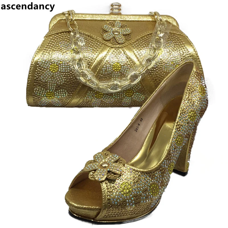 Nigerian Party Shoe and Bag Sets Royal Blue Italian Ladies Shoes Set Decorated with Rhinestone African | Обувь