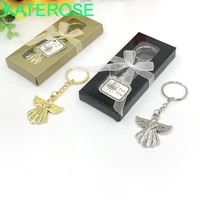 40pcs baby christening gift guardian angel silver key chain weddingbridal shower favors for guest