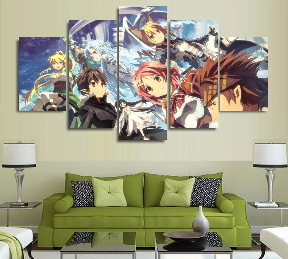 

5 Panels Wall Art Alfheim Online Asuna Yuuki SAO Sword Art Painting Art Wall Decor Canvas Unframed