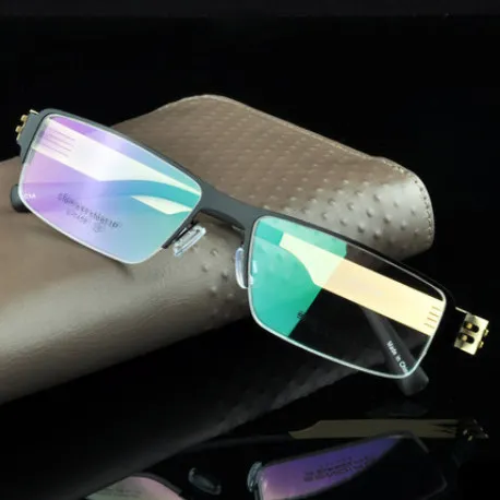 Super Thin light alloy Mens Half Rim Eyeglass Frame Spring Hinged Optical Glasses Gold Business style fashion 7658 | Аксессуары для