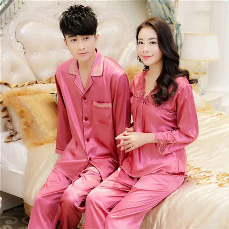 Женская шелковая пижама с кружевом пижамные комплекты атласная длинными
