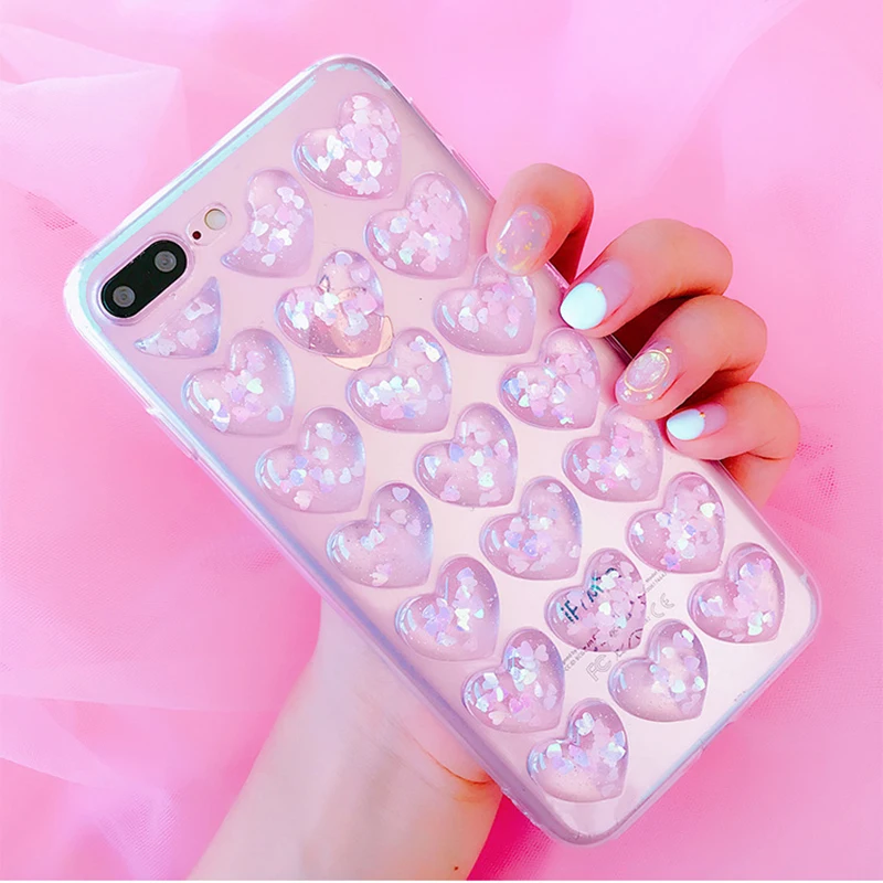 Блестящий девчачий чехол для iPhone 11 Pro Max чехол s 3D Блестящий корейский прозрачный чехол с сердечком для iPhone Xr Xs Max X 7 8 6 6S Plus чехол