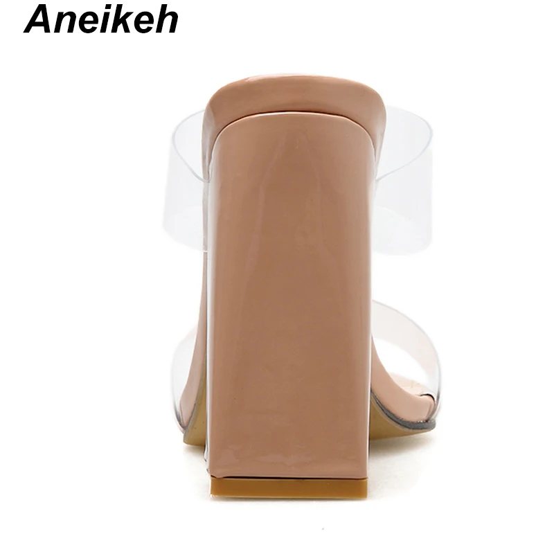 Aneikeh/ г. Новые летние пикантные женские туфли-лодочки лаконичные прозрачные туфли из ПВХ на высоком квадратном каблуке женские вечерние туфли с круглым носком абрикосового цвета, размер 4-11