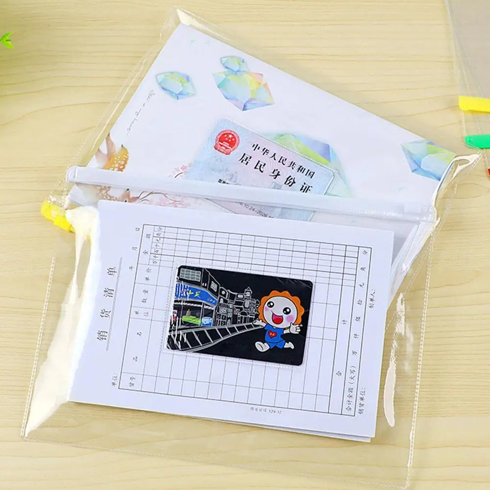 5Pcs Waterproof Transparent PVC Zipper Bag File Folder Document Filing Bag Stationery Bag School Office Supplies random color