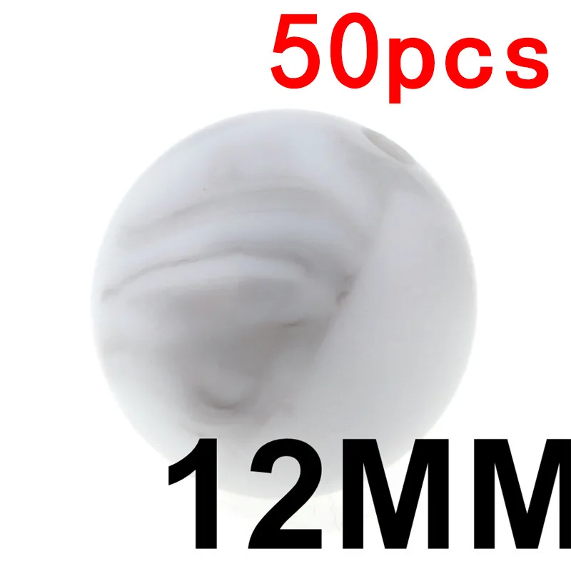 00marble 50 шт. Силиконовые Прорезыватели для зубов бусины мраморный металлический круглый детский Прорезыватель бисера DIY Детский силикон для жевания бусы для прорезывания зубов Уход за ребенком - Цвет: 00marble