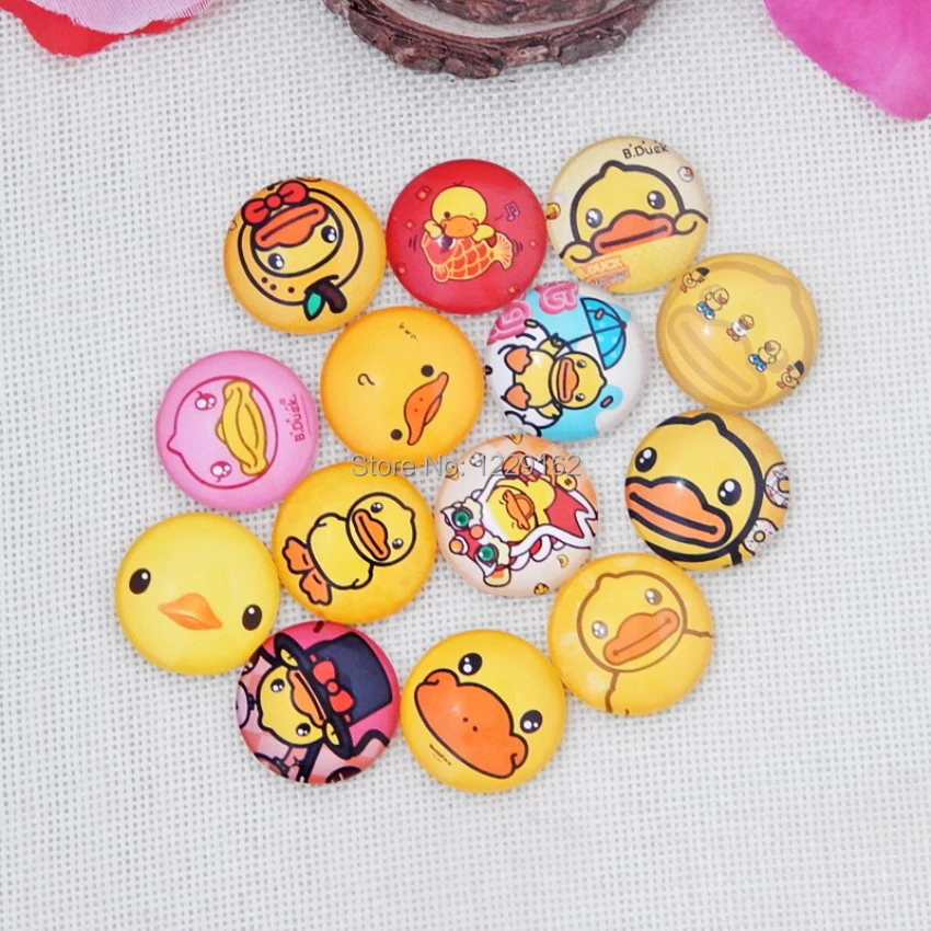 Бесплатная доставка (14 шт./лот) Симпатичная желтая утка круглая стеклянная