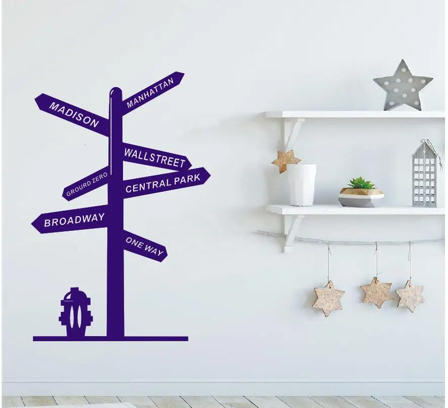 Наклейка на стену винил Стикеры указатель US Нью Йорк Бродвейский Уолл стрит