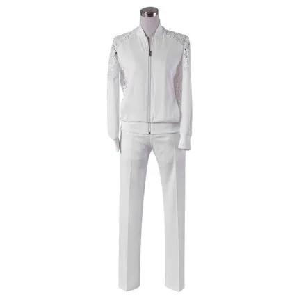 Fashion suit female spring New high-end summer casual lace V-neck short jacket + pants temperament two-piece women |