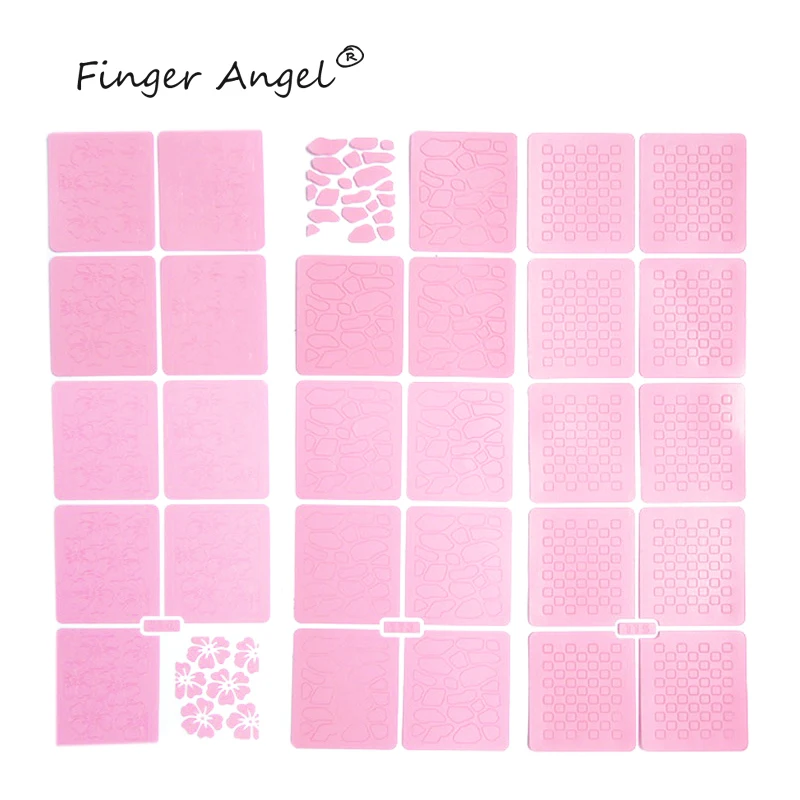 Finger Angel 10 шт./лот различные дизайн штамповки инструмент дизайн ногтей, полый шаблон наклейки-трафарет Vinyls руководство по изображению случайный JT001
