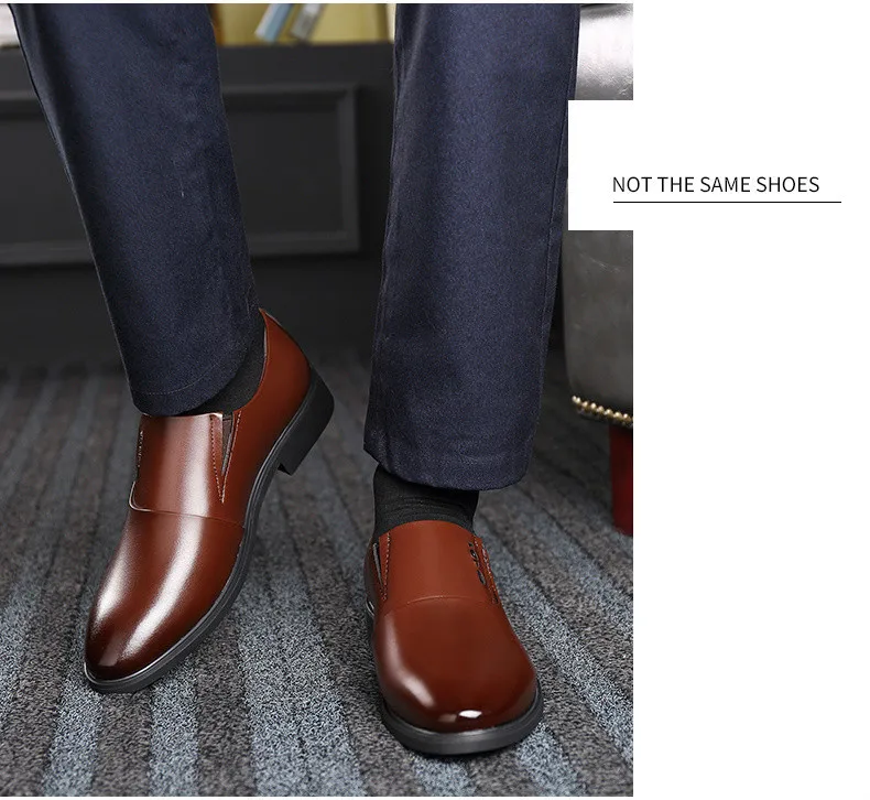 QZHSMY Increase Men Dress Italian Shoes Black Slip-on Man Shoes Leather Genuine Spring Autumn