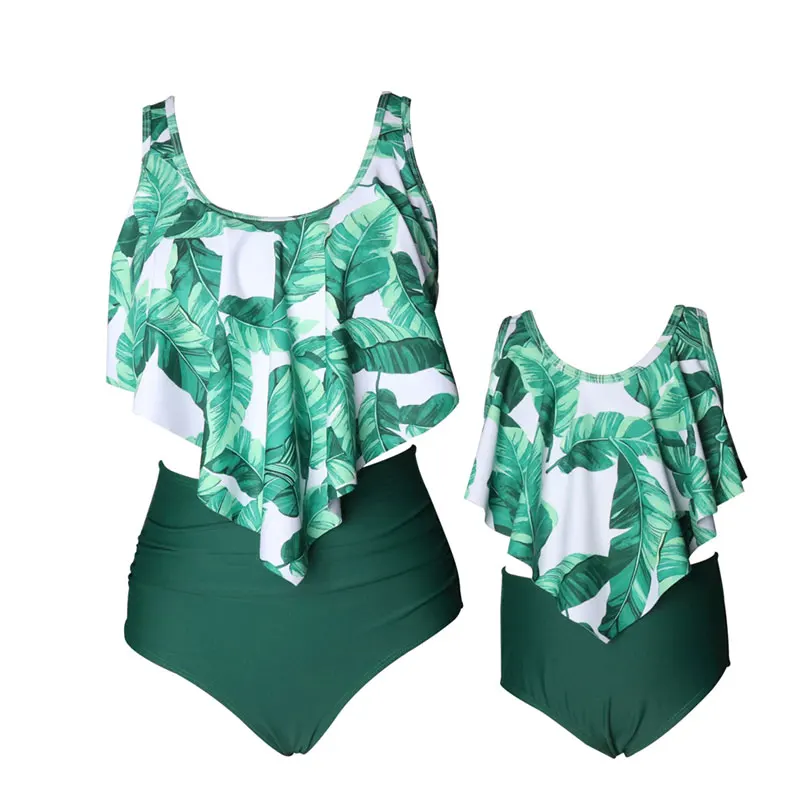 Mommy and me купальник одежда для всей семьи мамы и дочки simwear зеленого цвета с высокой
