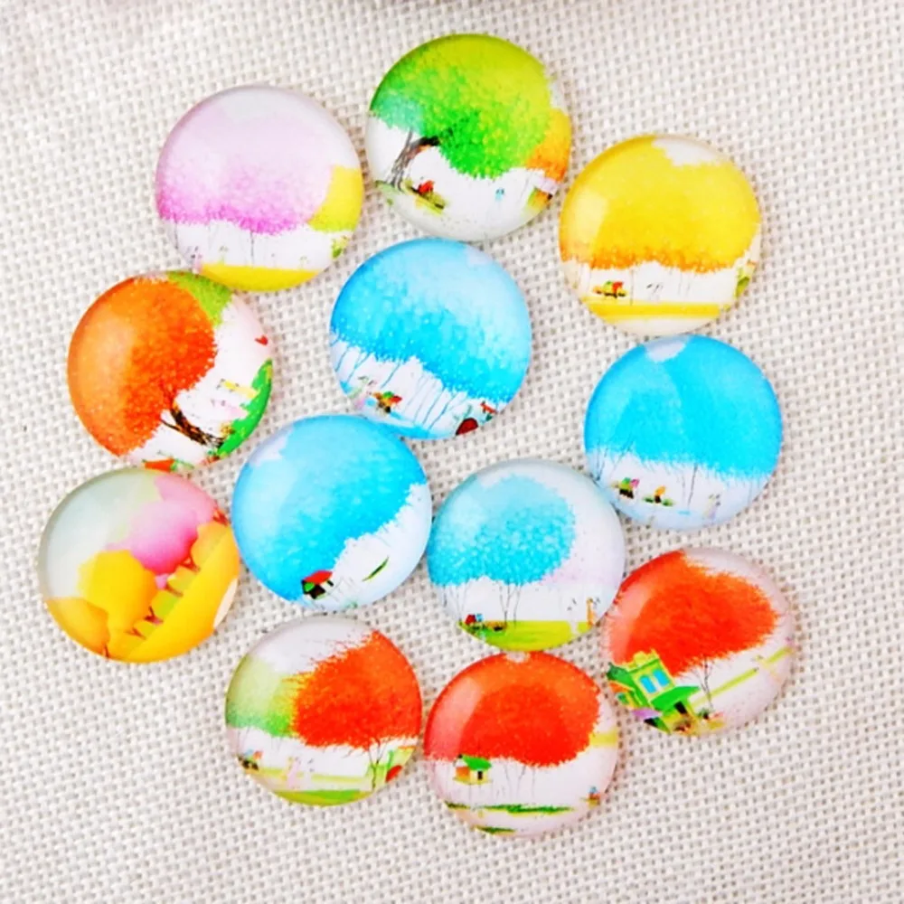 

(100pcs/lot) assorted round Sky cute trees Cabochons for Jewel Making