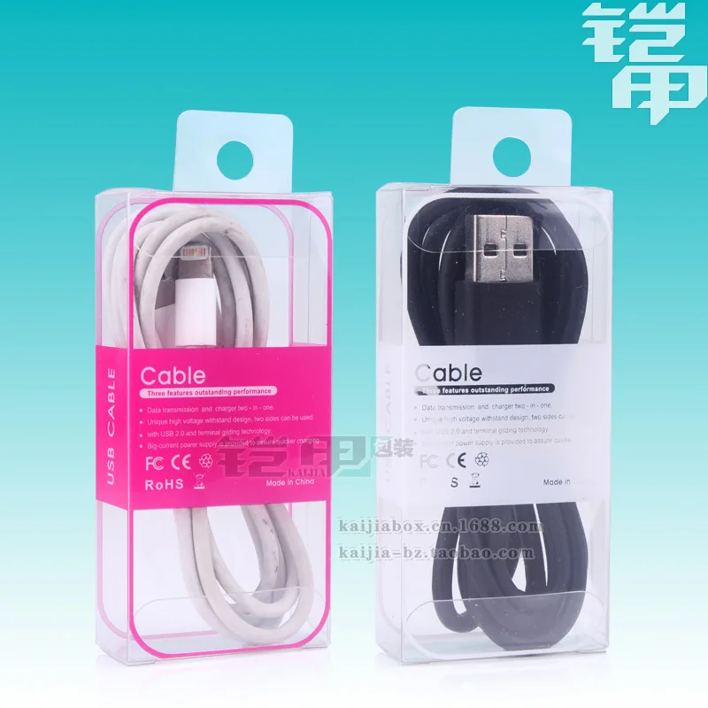 Прозрачная пластиковая упаковочная коробка из ПВХ для 1 м кабеля Розничная