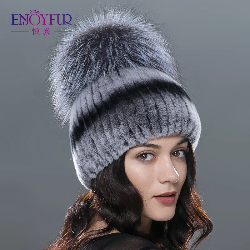 Женские зимние меховые шапки ENJOYFUR настоящий мех кролика шапка из серебристой