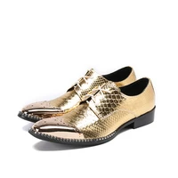 british style gold dress shoes men male steel toe oxford crocodile genuine leather elegant office formal gents shoes sepatu pria