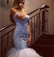 luxury crystal mermaid prom dresses 2020 off shoulder sweetheart court train bridal gowns sparkly formal evening party gowns