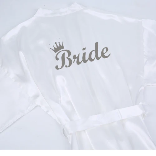 white w silver bride Sisbigdey пыльно-розовый халат невесты Серый письма с короной женщин красивое свадебное платье подружка невесты, сестра невесты халаты - Цвет: white w silver bride