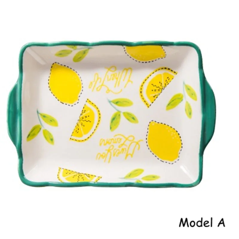 Керамическая тарелка прямоугольный поднос блюдо для еды бинауральная печь