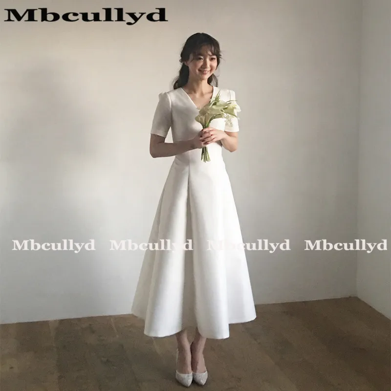 Свадебное платье с коротким рукавом Mbcullyd роскошное атласное длиной ниже колена