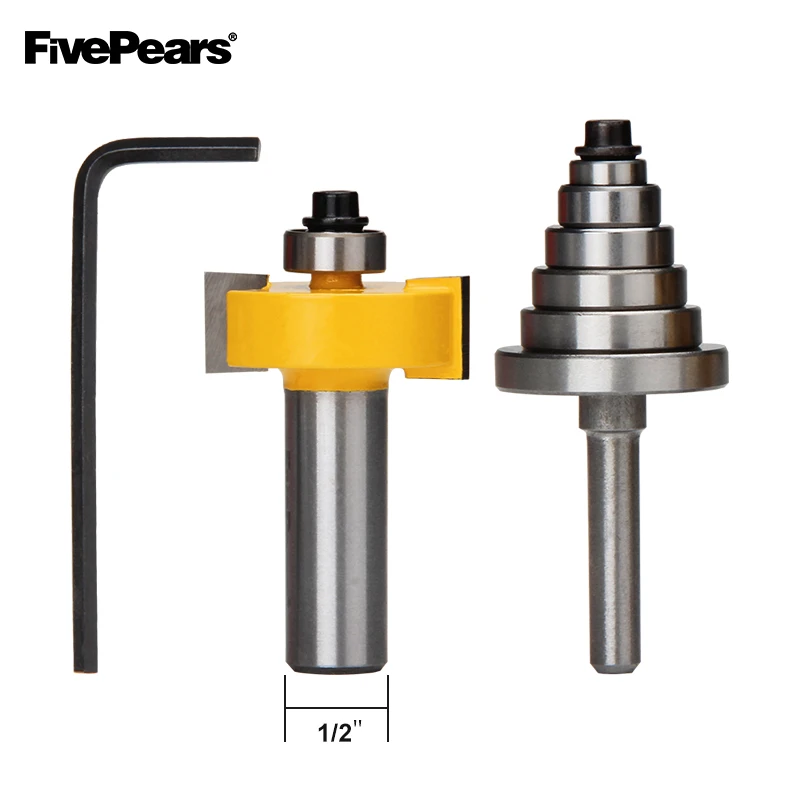 FivePears Rabbet фреза с 6 набор подшипников, 1-1/", 7/8", 3/", 3/8", 5/", 1/2", 3/" подшипники(1/2" хвостовик