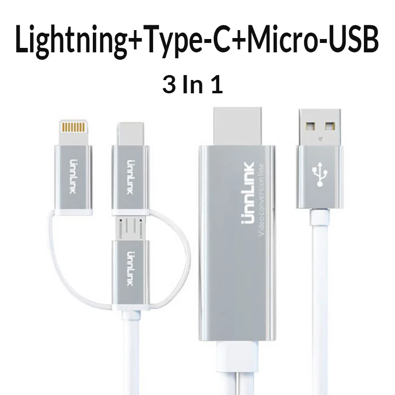 For Android Apple Unnlink USB к HDMI зеркальный литой кабель для преобразования с аудио MHL для iPhone iPad освещение Android телефон Micro usb type C к HDMI - Цвет: For Android Apple